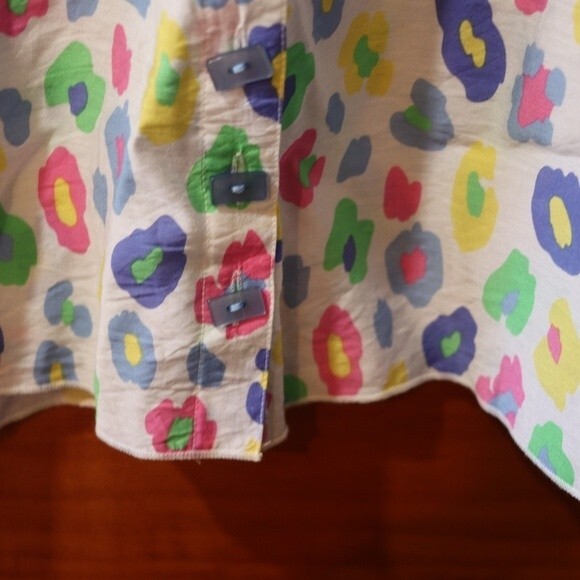 Multiples Rainbow Leopard Print Button Down Blouse Petite Large Statement Shirt - Picture 14 of 16